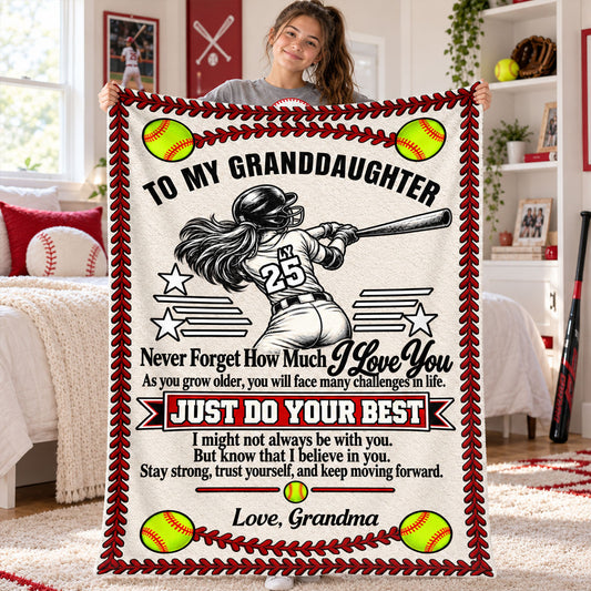 To My Granddaughter Softball Version, Gift For Granddaughter From Grandma | Personalized Fleece Blanket