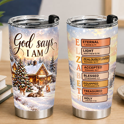 God Says I Am, Gift For Women | Personalized Stainless Steel Tumbler