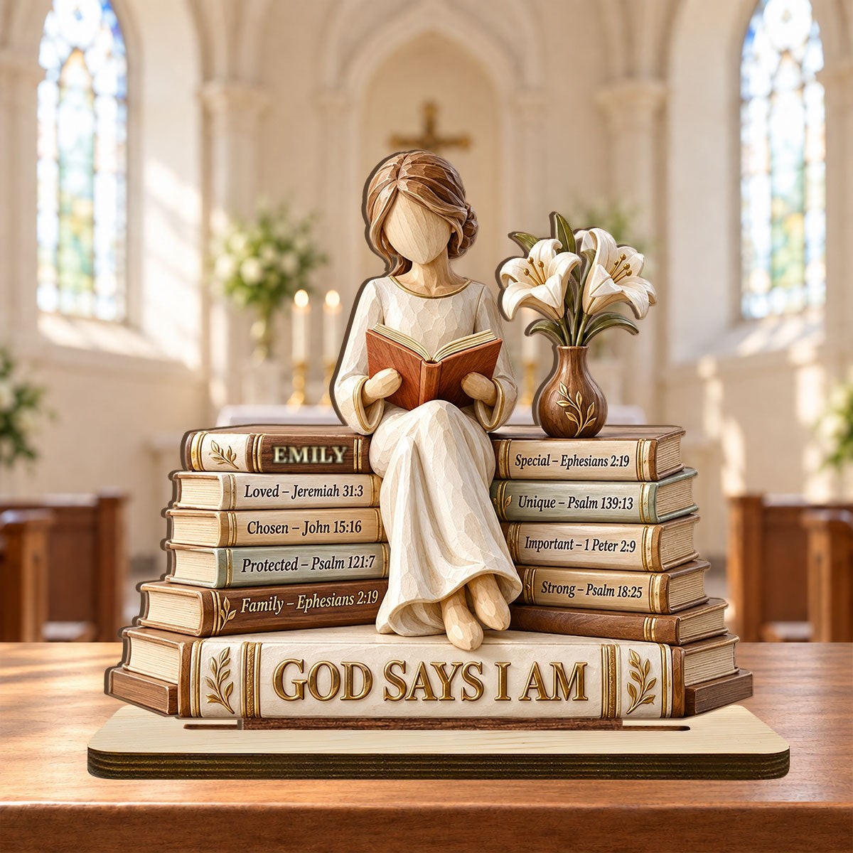 God Says I Am, Gift For Women | Personalized 2-Layer Wood Plaque With Flat Base