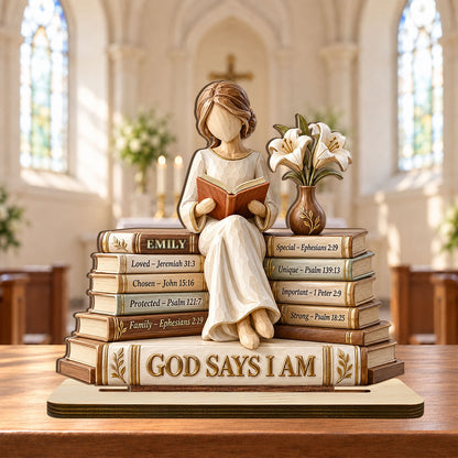 God Says I Am, Gift For Women | Personalized 2-Layer Wood Plaque With Flat Base