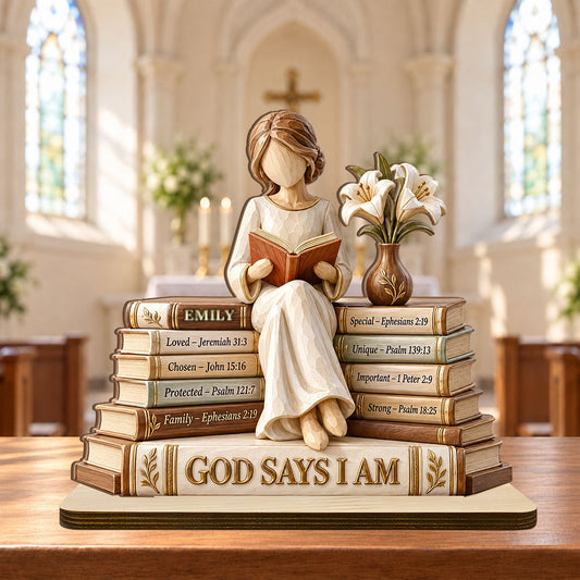 God Says I Am, Gift For Women | Personalized 2-Layer Wood Plaque With Flat Base
