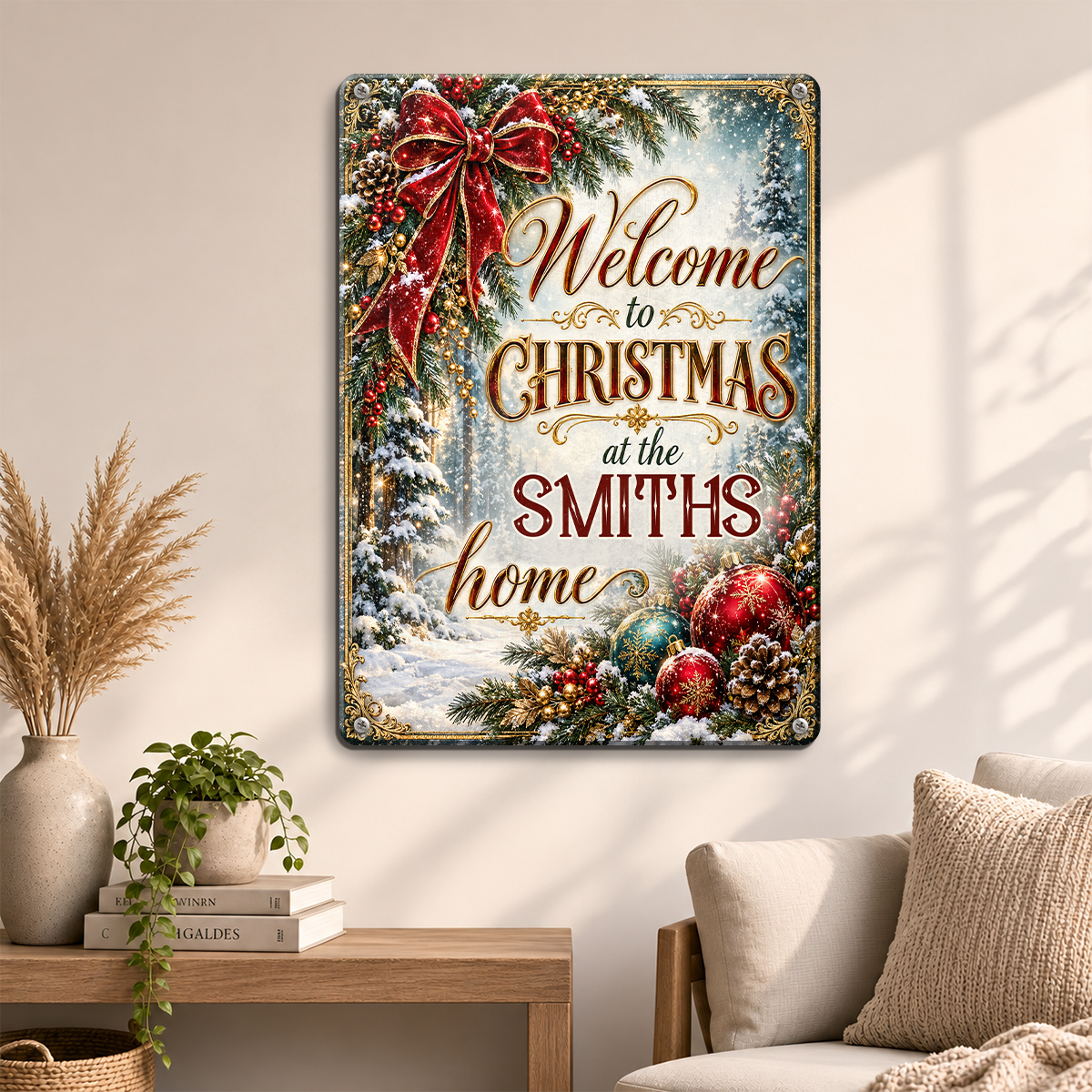 Welcome to Christmas at Our Home, Gift For Family | Personalized Metal Sign