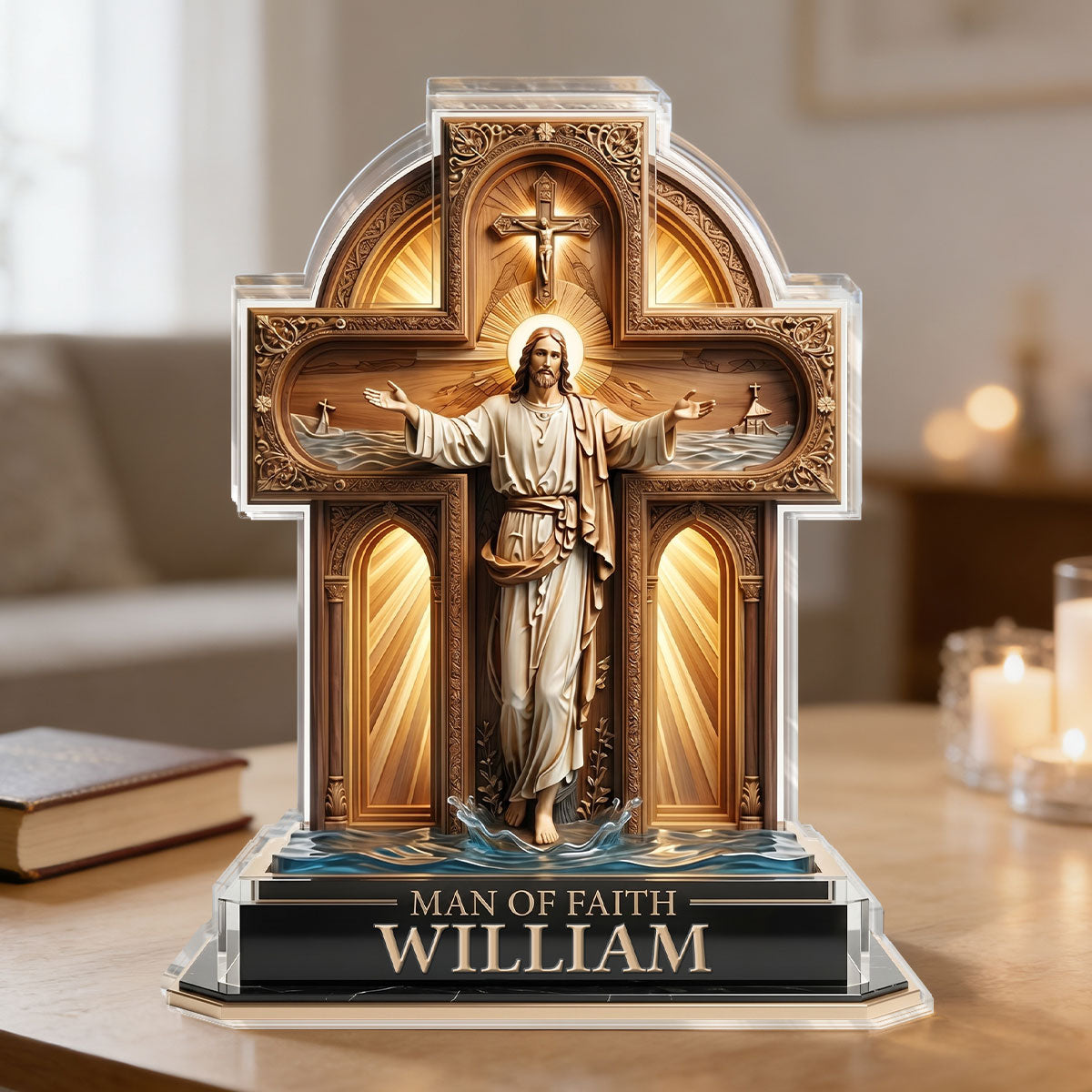 Man Of Faith, Christian Gift For Men | Personalized Custom Shaped Acrylic Plaque