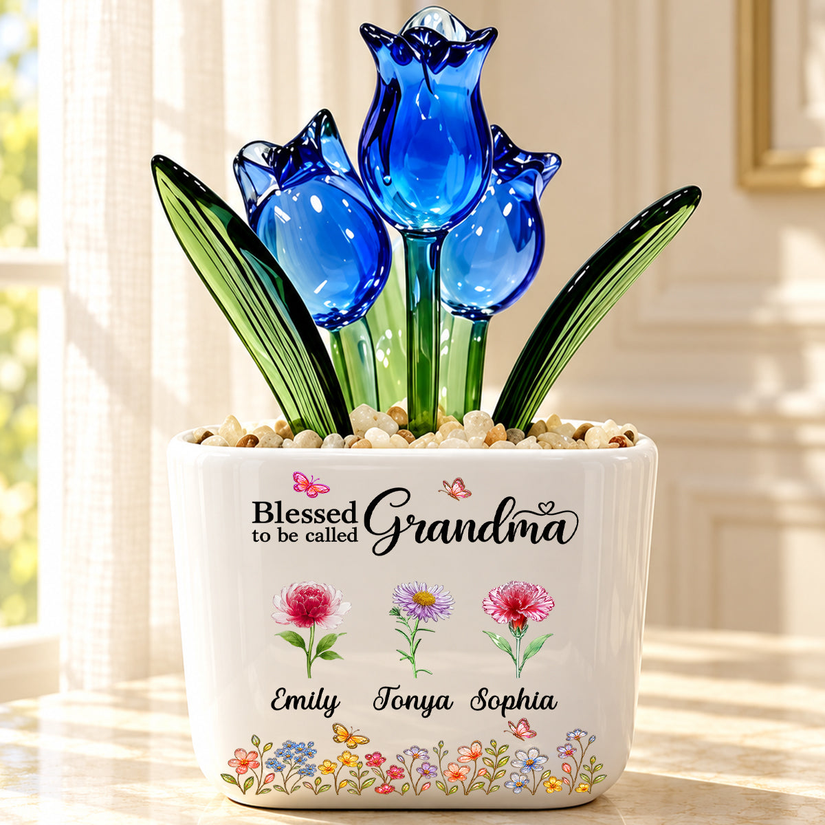 Blessed To Be Called Grandma, Christian Mother's Day Gifts For Grandma | Personalized Glass Everlasting Tulips