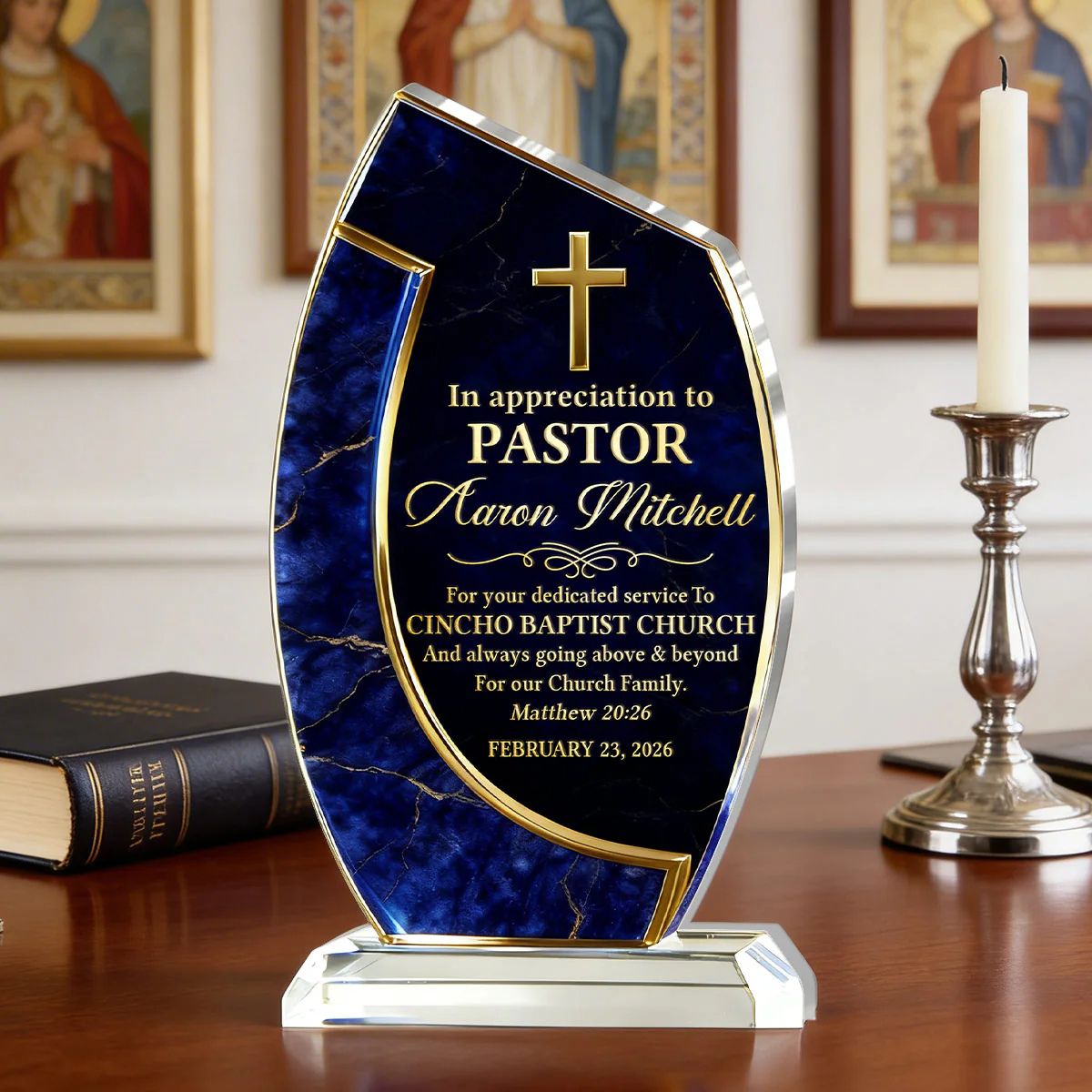 In Appreciation To Pastor | Personalized Custom Shaped Acrylic Plaque