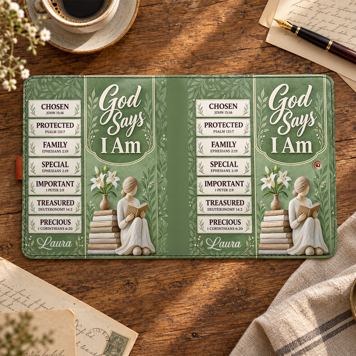 God Says I Am, Gift For Women | Personalized Leather Notebook Cover With Pocket