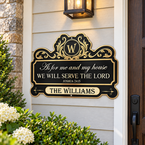 We'll Serve The Lord, Gift For Faithful Homeowner - Personalized Custom Shaped Metal Sign