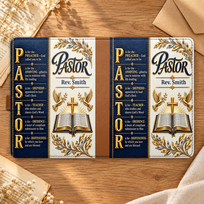 Pastor’s Words Of Faith, Gift For Pastor | Personalized Leather Notebook & Pen Set