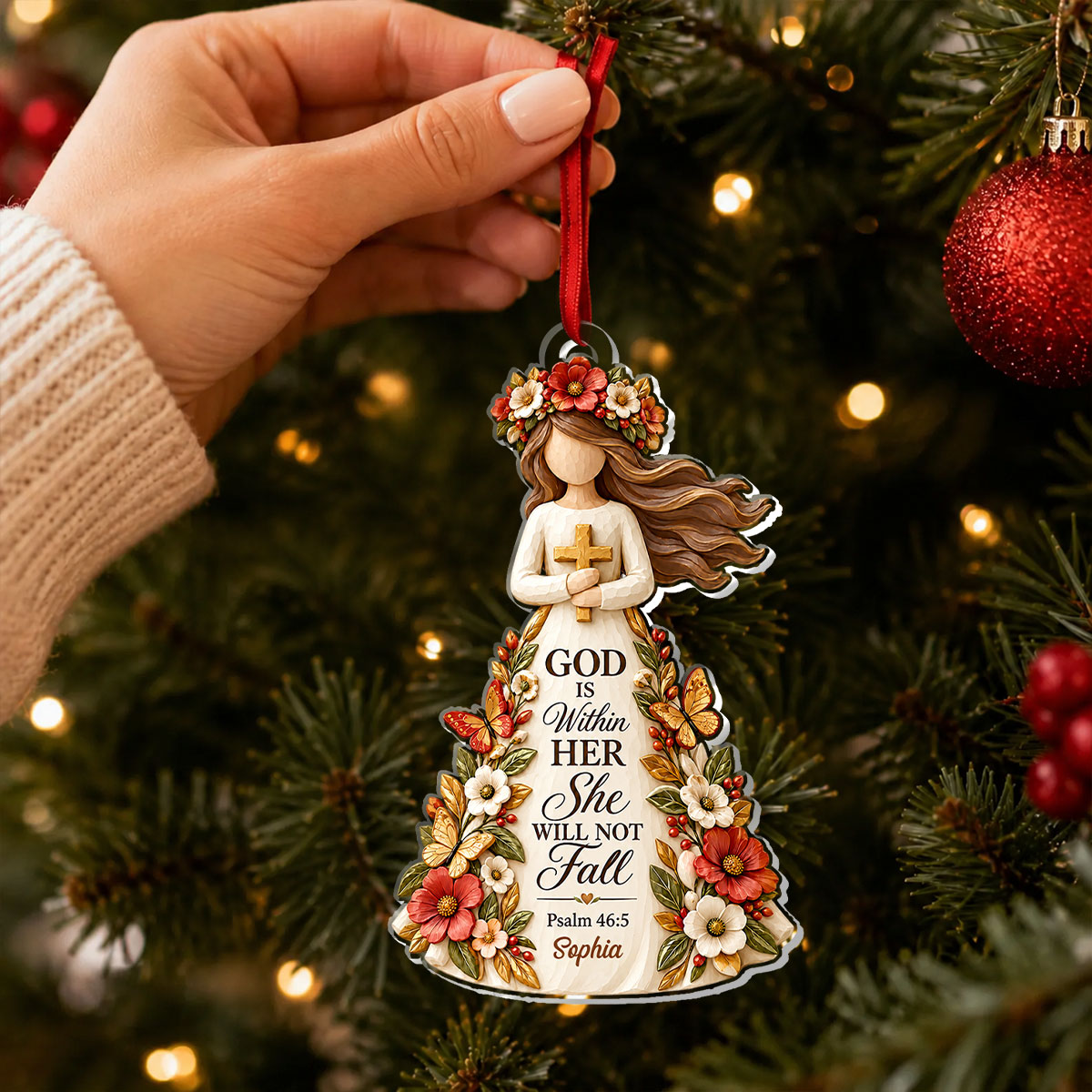 God Is Within Her She Will Not Fall, Gift For Her | Personalized 1-Layer Acrylic Ornament