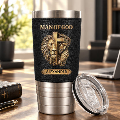 Man Of God, Gift For Him | Personalized 20oz Leather Wrapped Tumbler
