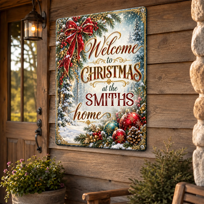 Welcome to Christmas at Our Home, Gift For Family | Personalized Metal Sign