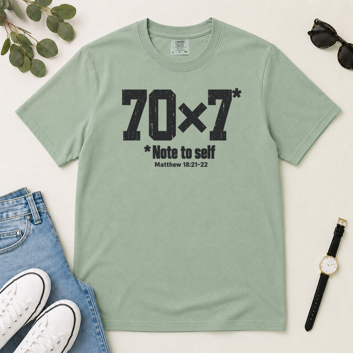 70x7 Note To Self, Matthew 18:21-22, Gift For Christian Men - 2D Unisex Garment-dyed T-shirt