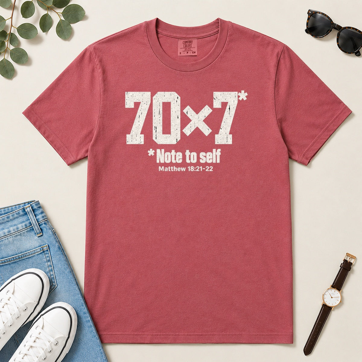 70x7 Note To Self, Matthew 18:21-22, Gift For Christian Men - 2D Unisex Garment-dyed T-shirt