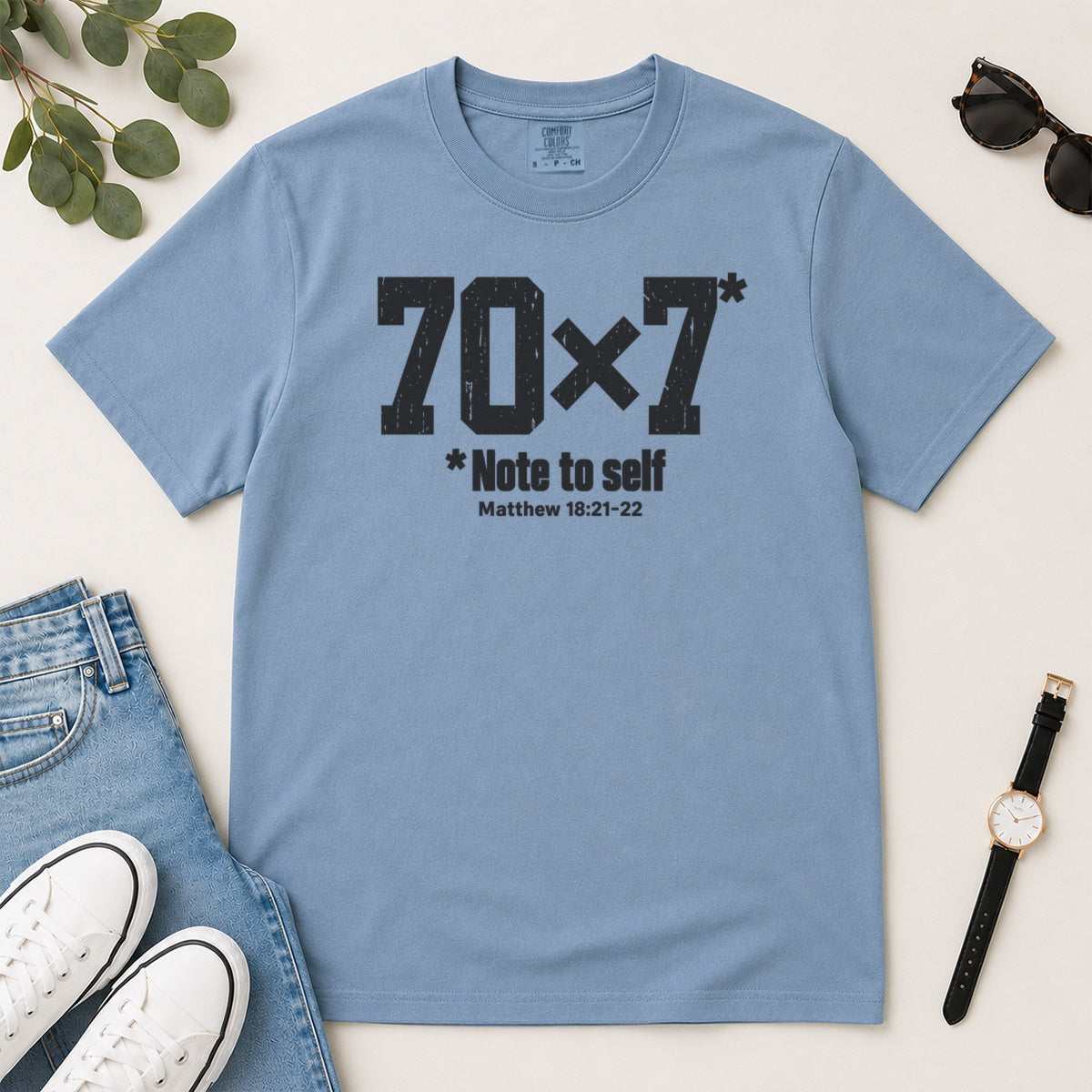 70x7 Note To Self, Matthew 18:21-22, Gift For Christian Men - 2D Unisex Garment-dyed T-shirt