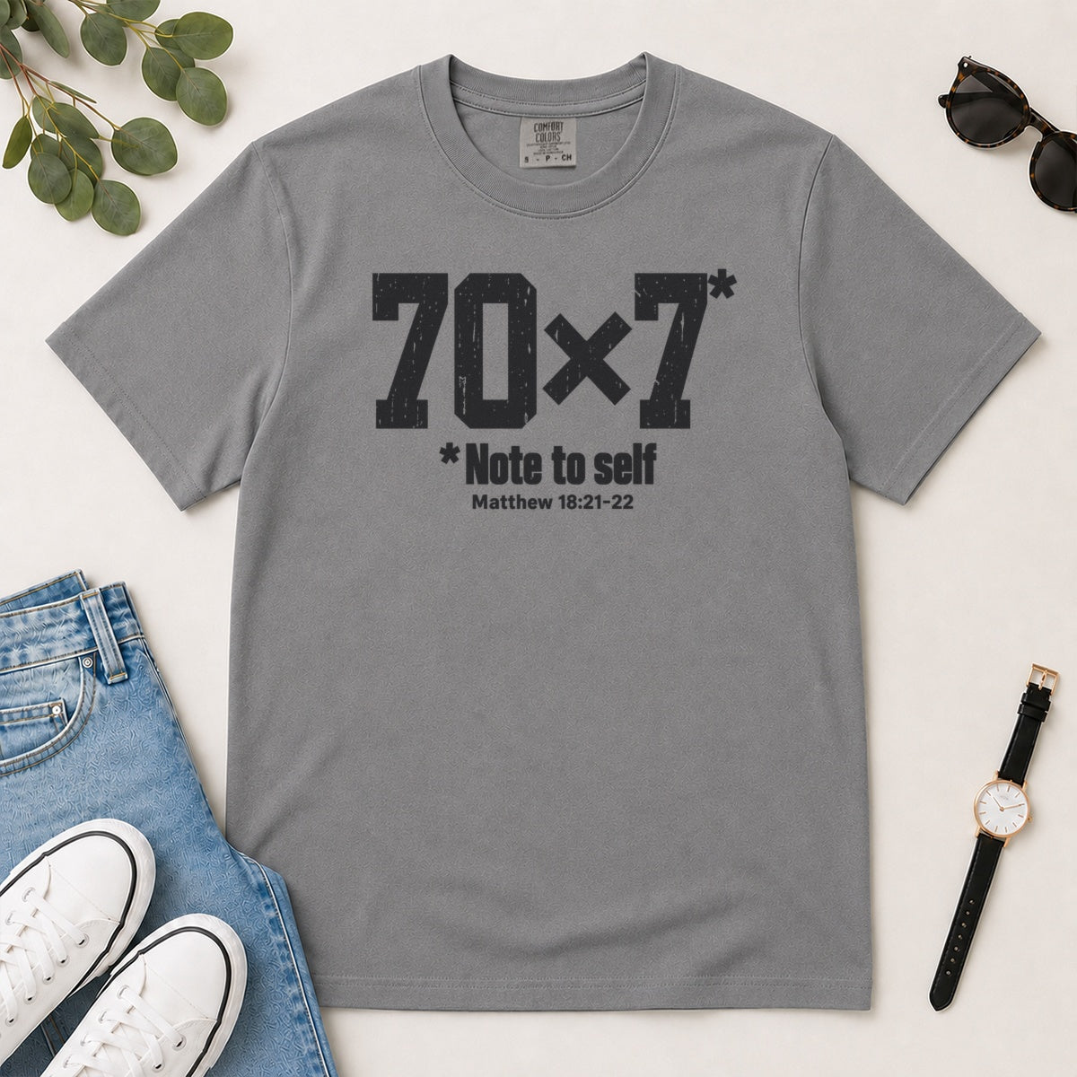 70x7 Note To Self, Matthew 18:21-22, Gift For Christian Men - 2D Unisex Garment-dyed T-shirt