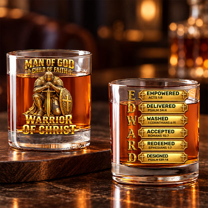 Man Of God, Christian Gifts For Husband, Dad, Son, Grandpa | Personalized Round Whiskey Glass