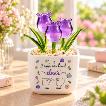 I Wish We Lived Closer, Gift For Friend - Personalized Glass Everlasting Tulips
