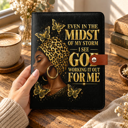 I See God Working It Out For Me, Gift For Women | Personalized Leather Notebook Cover With Pocket