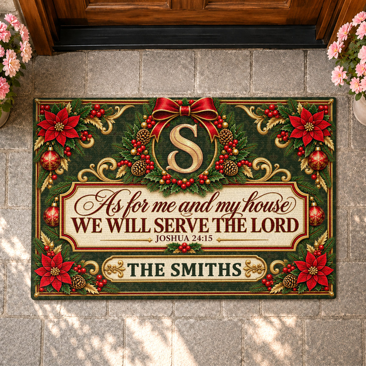As For Me And My House We Will Serve The Lord, Gift For Christian Homeowner | Personalized Doormat