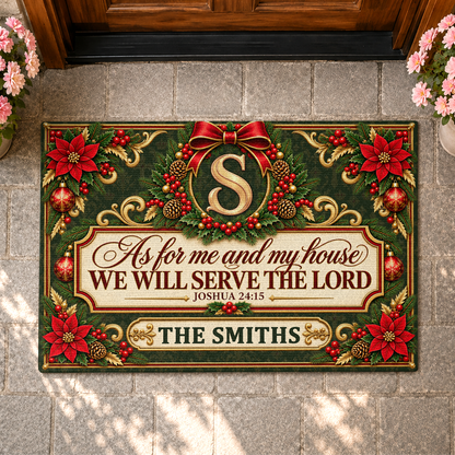 As For Me And My House We Will Serve The Lord, Gift For Christian Homeowner | Personalized Doormat