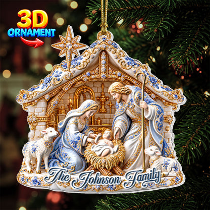 Our Family Nativity, Gift For Family | Personalized 3D Relief White Acrylic Ornament