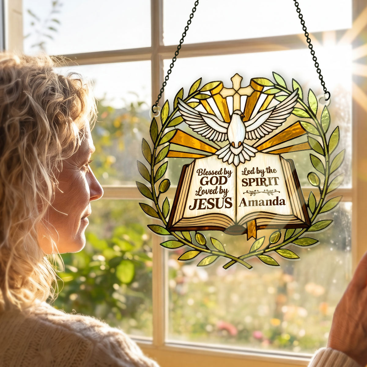 Blessed Loved Led By Holy Spirit, Gift For Christian Women - Personalized Acrylic Suncatcher
