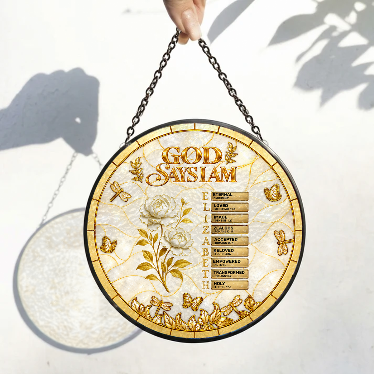 God Says I Am, Christian Gifts For Her | Personalized Stained Glass Window Hanging Suncatcher