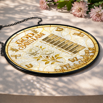 God Says I Am, Christian Gifts For Her | Personalized Stained Glass Window Hanging Suncatcher