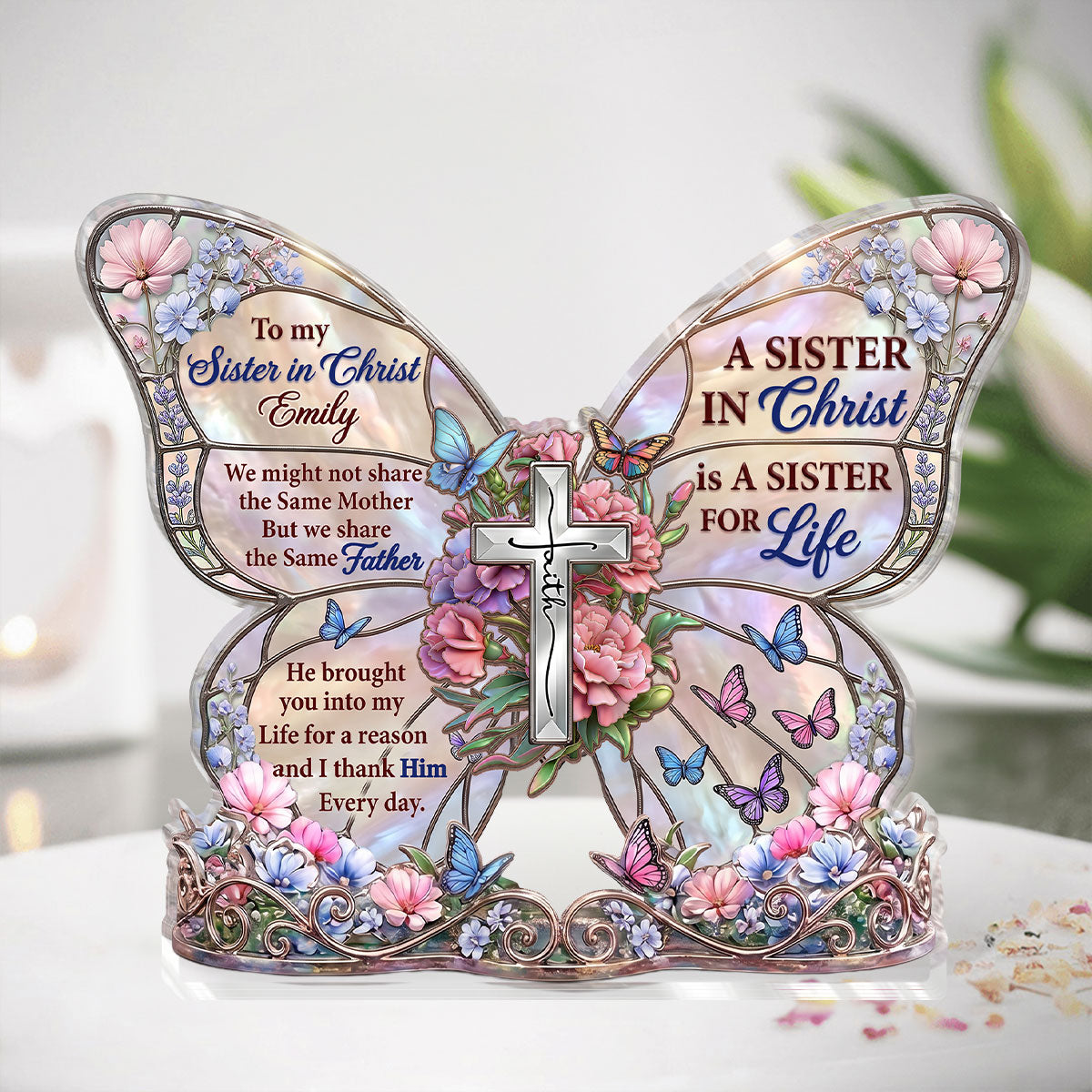 To My Sister In Christ, Christian Gift For Sister | Personalized Custom Shaped Acrylic Plaque