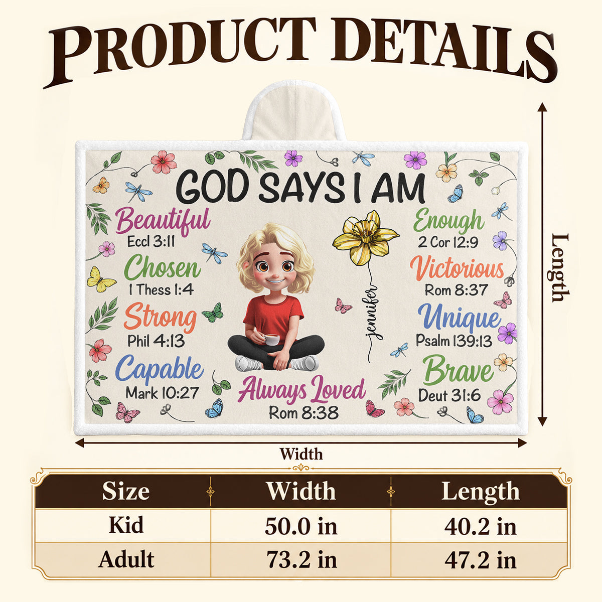 God Says I Am, Gift For Loved One | Personalized Wearable Blanket Hoodie