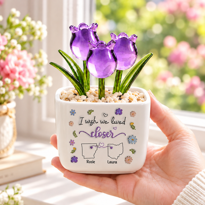 I Wish We Lived Closer, Gift For Friend - Personalized Glass Everlasting Tulips