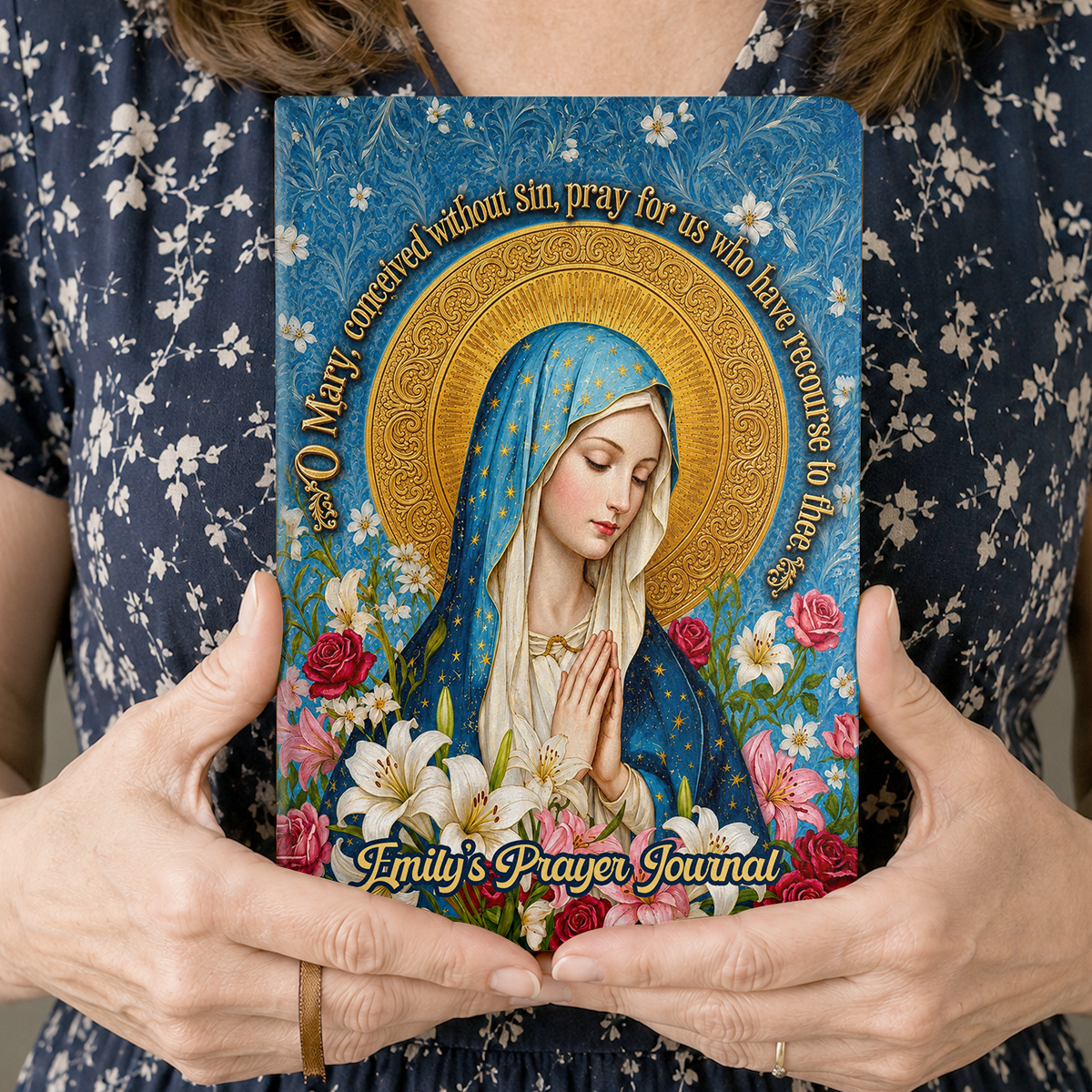 Our Lady Of Grace And Roses, Gift For Mom | Personalized Leather Cover Notebook