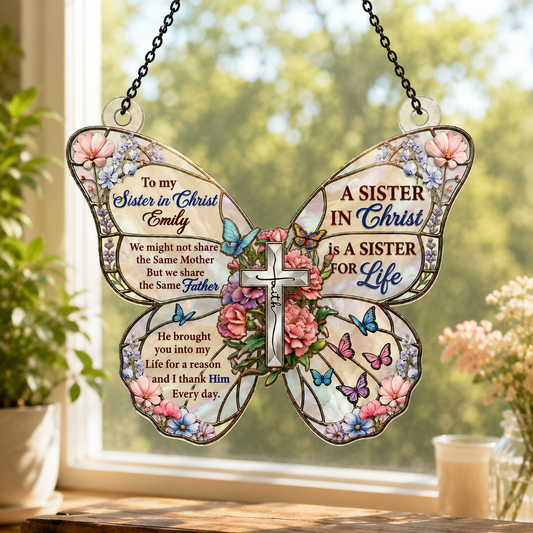 To My Sister In Christ, Gift of Sisterhood | Personalized Acrylic Suncatcher