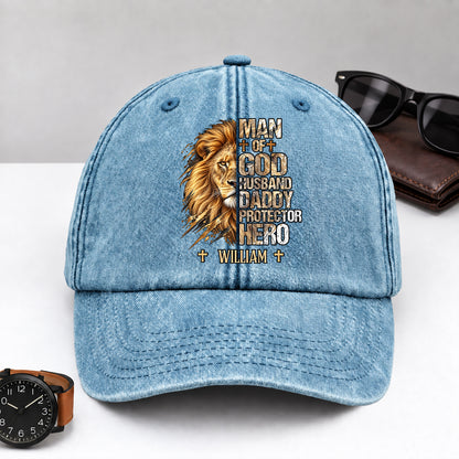 My Hero, Gift For Man - Personalized Custom Vintage Washed Denim Cap