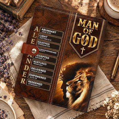 Man Of God, Gift For Men | Personalized Leather Notebook Cover With Pocket