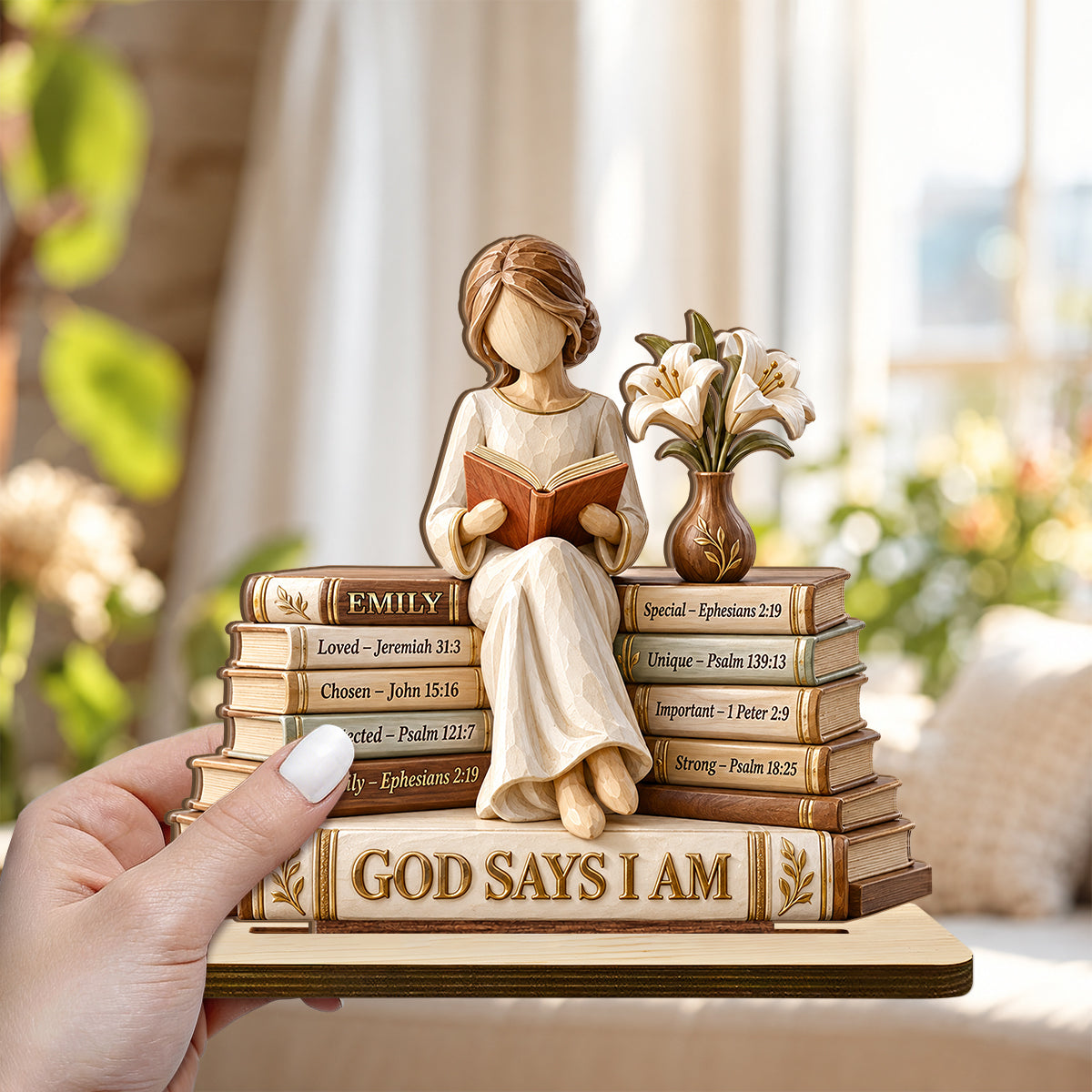 God Says I Am, Gift For Women | Personalized 2-Layer Wood Plaque With Flat Base
