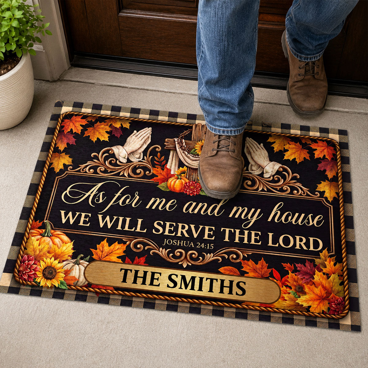 Serving The Lord Through Every Season, Gift For Family | Personalized Doormat