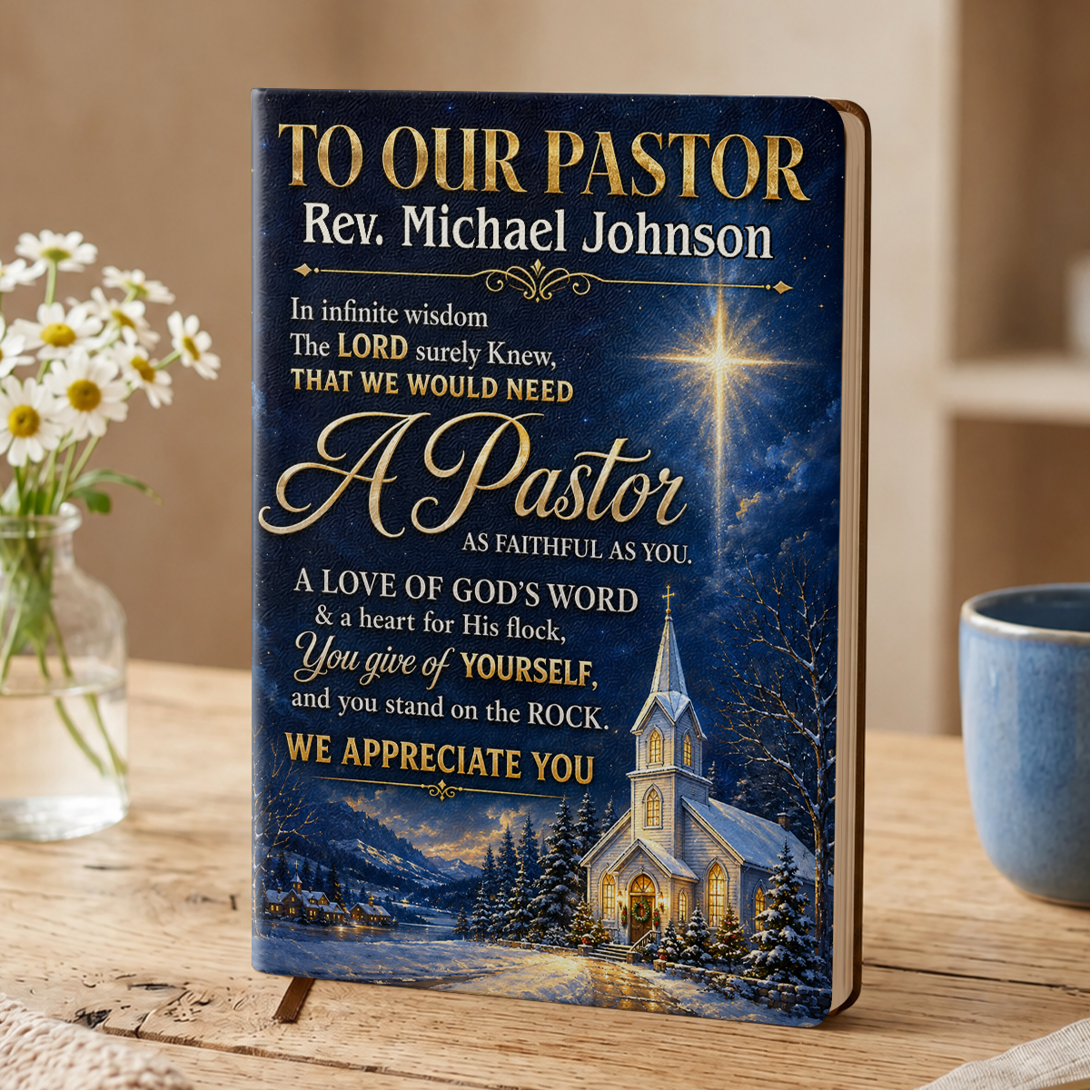 Faithful Pastor Tribute, Gift For Pastor | Personalized Leather Cover Notebook
