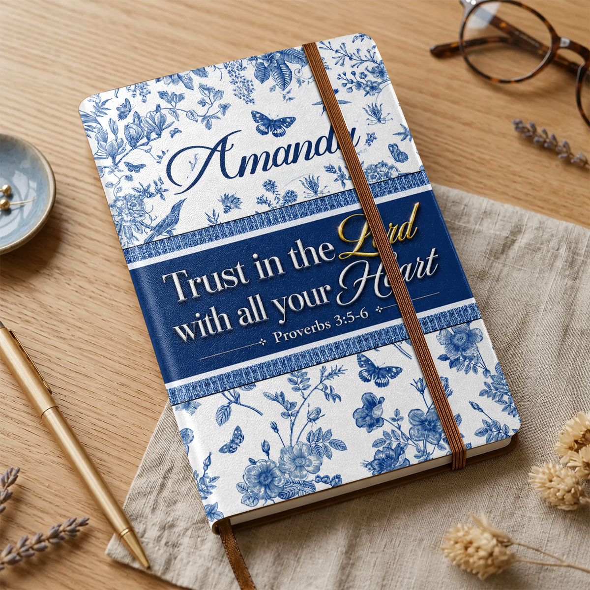 Trust In The Lord With All Your Heart, Gift For Women | Personalized Leather Cover Notebook