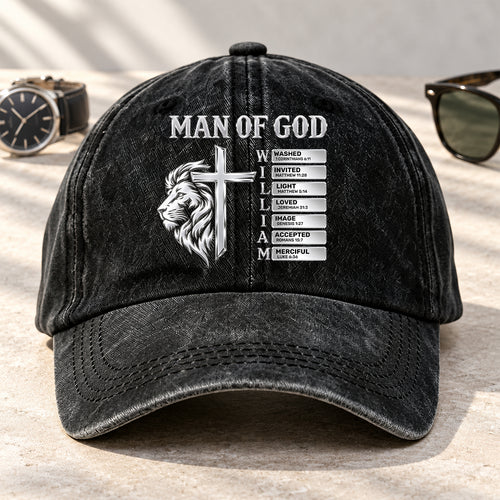 God Says, Gift For Man - Personalized Custom Vintage Washed Denim Cap