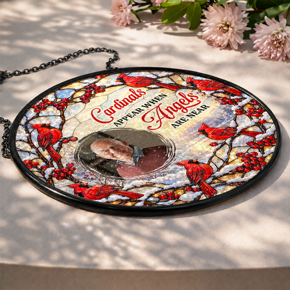 Cardinals Appear When Angels Are Near, Gift For Loved One | Personalized Stained Glass Window Hanging Suncatcher