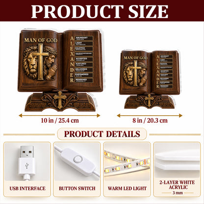 Man Of God Husband Daddy Protector Hero Wooden Edition, Gift For Husband And Dad | Personalized Light Box