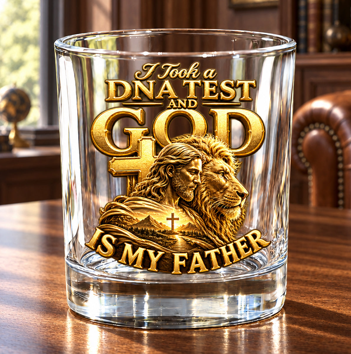 I Took A DNA Test And God Is My Father, Funny Gifts For Dad, Husband, Son, Grandpa | Personalized Round Whiskey Glass