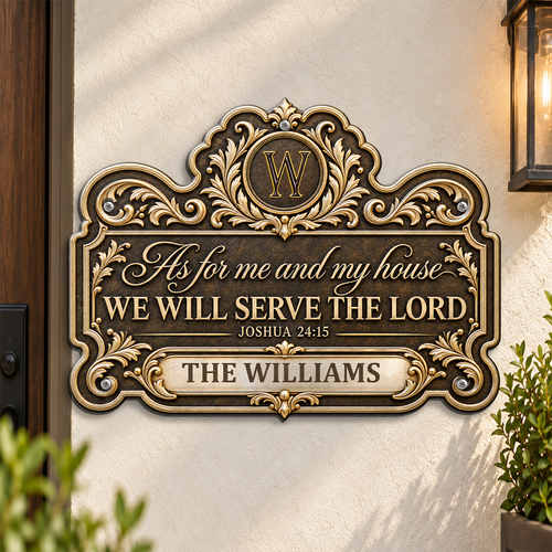 We'll Serve The Lord, Gift For Family | Custom Shaped Metal Sign