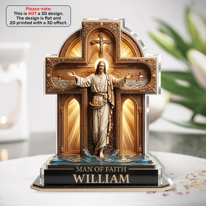 Man Of Faith, Christian Gift For Men | Personalized Custom Shaped Acrylic Plaque