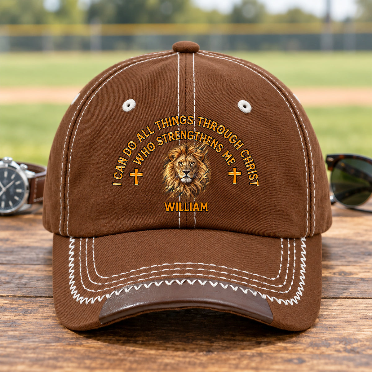 Christ Strengthens Me Lion, Gift For Men | Personalized Vintage Soft Baseball Cap