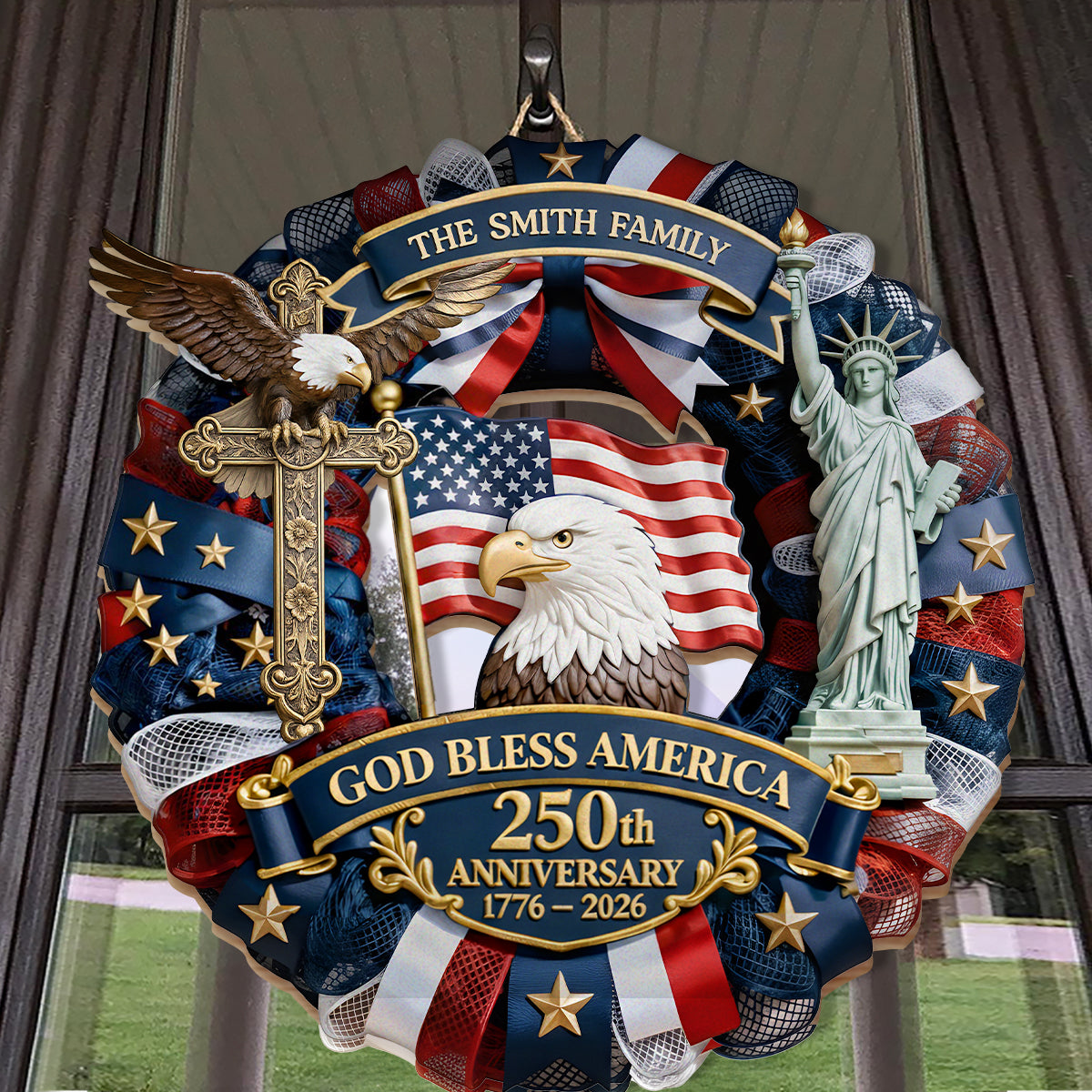 God Bless America - Personalized Wooden Door Sign