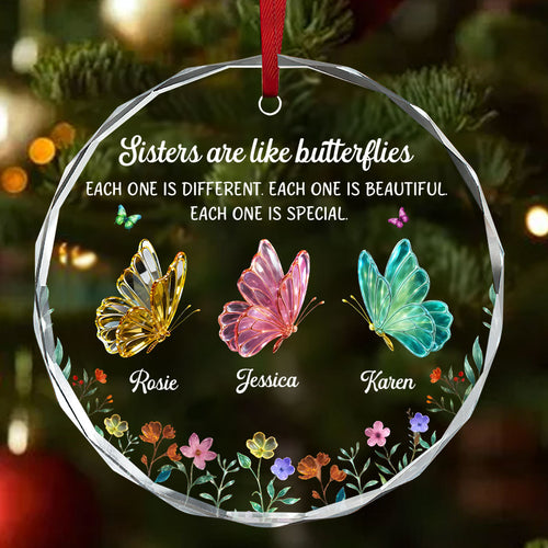 Festive Sister Love, Gift For Sister | Personalized Round Shaped Glass Ornament