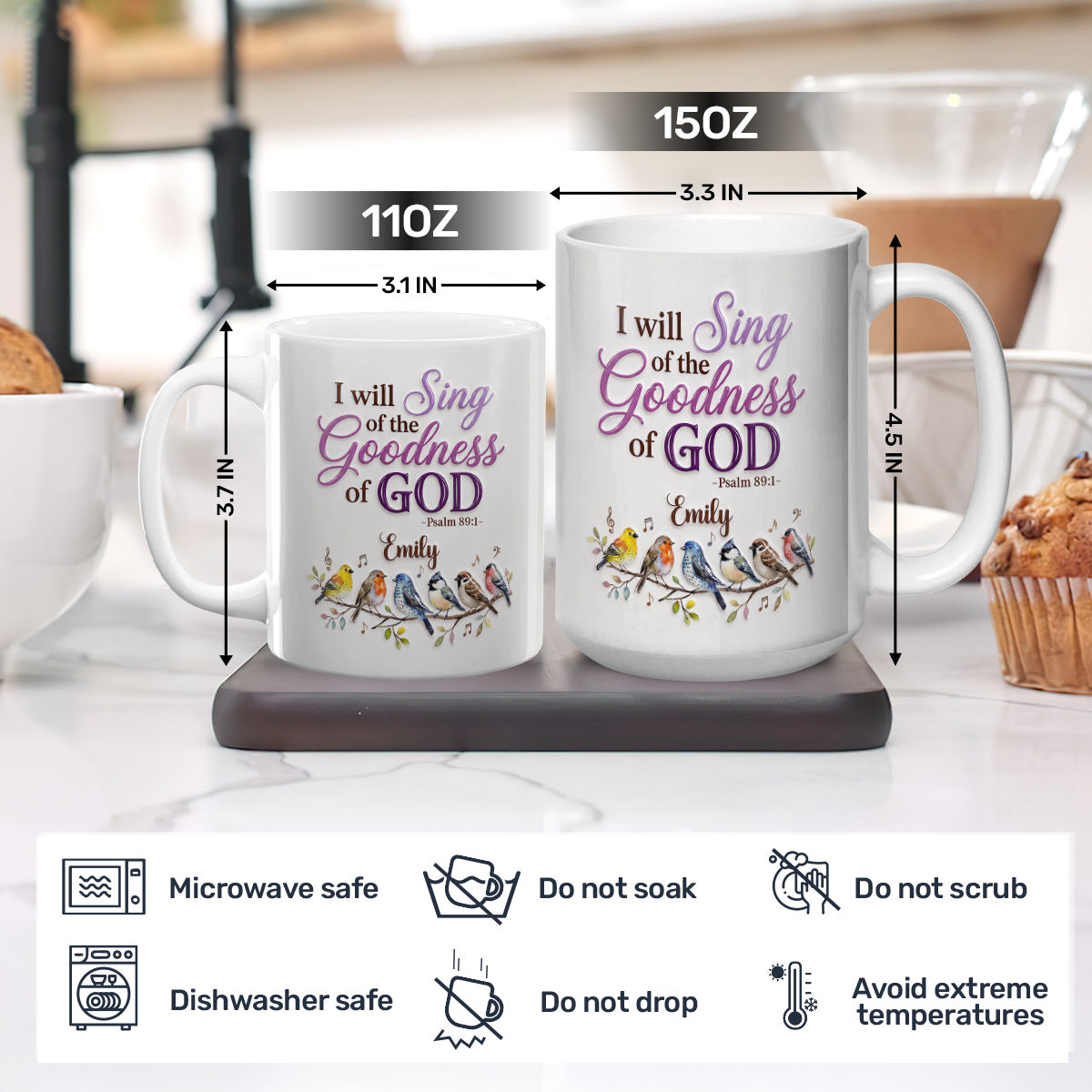 Singing God's Goodness With Birds, Gift of Praise | Personalized Ceramic Coffee Mug