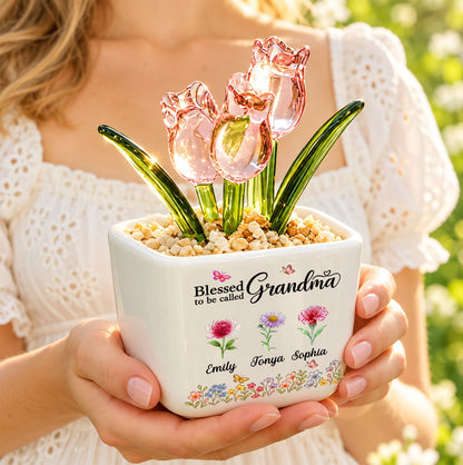Blessed To Be Called Grandma, Christian Mother's Day Gifts For Grandma | Personalized Glass Everlasting Tulips